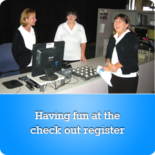 Having fun at the check out register