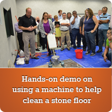 Hands-on demo on using a machine to help clean a stone floor