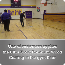 One of our customers applies the Ultra Sport Premium Wood Coating to the gym floor