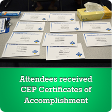 2013 SLC - Attendees received CEP Certificates of Accomplishment